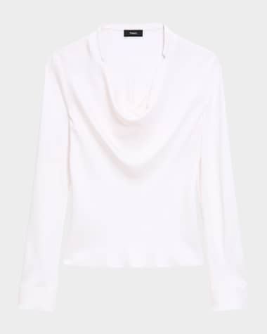 Theory Draped Long-Sleeve Silk Blouse