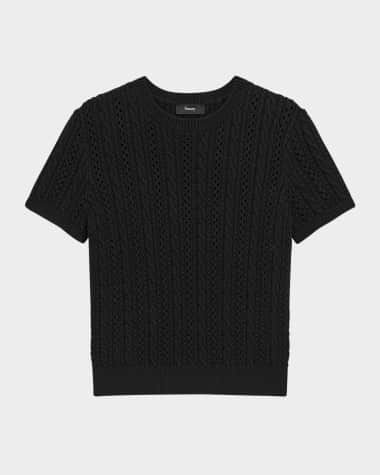 Theory Crewneck Cable-Knit Tee