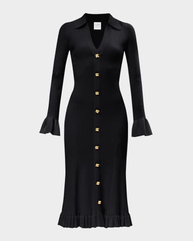 Herve Leger The Hallie Ribbed Button-Down Midi Dress