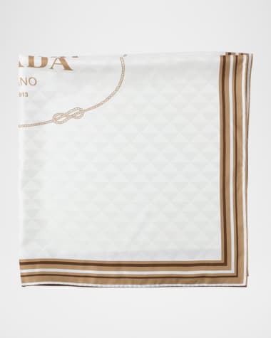 Prada Logo Print Silk Twill Jacquard Scarf