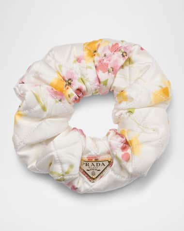 Prada Floral-Print Quilted Satin Scrunchie