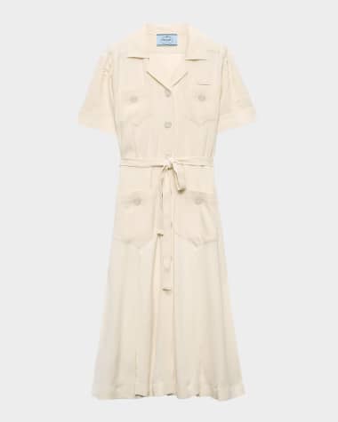 Prada Lace Belted Midi Shirtdress