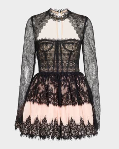 Bronx and Banco Daphne Illusion Corset Lace Mini Dress