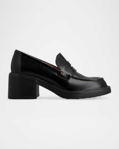 Tod's Gomma Leather Block-Heel Penny Loafers
