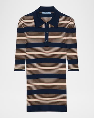 Prada Striped Cotton Rib Polo Shirt