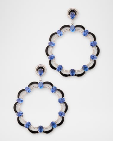 Goshwara Limited Edition 18K White Gold Blue Sapphire 6x4mm Earrings with Diamonds