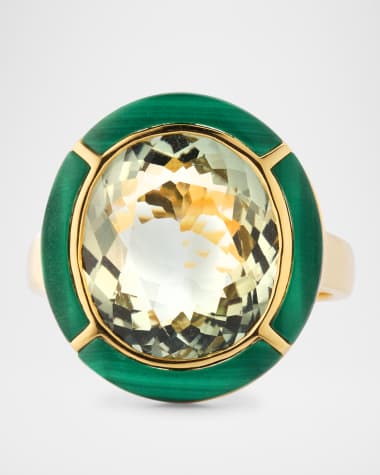 Goshwara Melange 18K Yellow Gold Prasiolite Oval Ring with Malachite Inlay