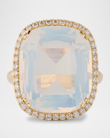 Goshwara Gossip 18K Yellow Gold Moon Quartz Cushion Cut Ring with Diamonds
