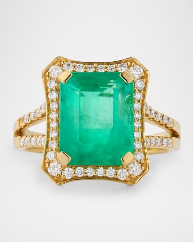 Goshwara G-One 18K Yellow Gold Emerald Ring with Diamonds
