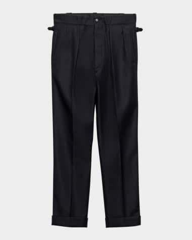 Prada Men's Pleated Wool Straight-Leg Pants