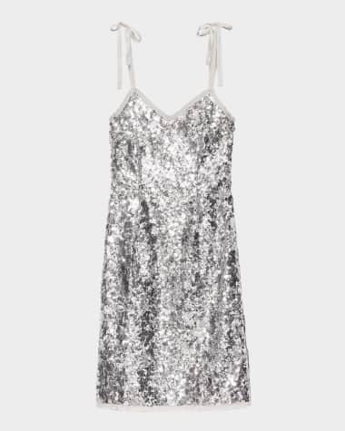 Prada Embroidered Sequin Tie-Shoulder Midi Dress
