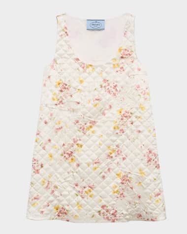 Prada Floral-Print Quilted Silk Satin Mini Dress