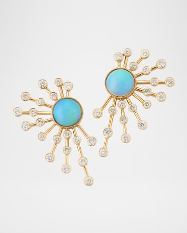Siena Jewelry 14K Yellow Gold Opal Diamond Sputnik Earrings
