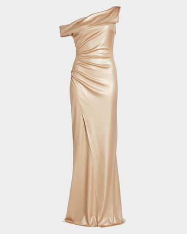 slim fit dress slacks Neiman Marcus Gold Strapless Dress main image 1
