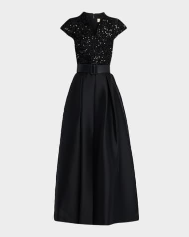 dresses and evening gowns Simple Taffeta Black A Line Long Prom Dress With Slit PL496 main image 1