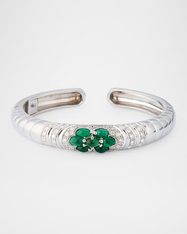 Andreoli 18k White Gold Emerald & Diamond Bangle