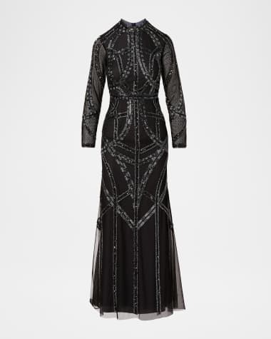 black embellished cocktail dress Electra Slinky Lace Maxi Dress / Black | MESHKI