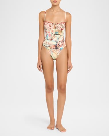 V-Neck Hardware One-Piece Swimsuit