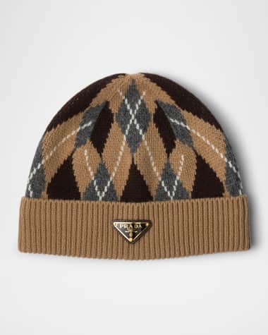 Prada Argyle Cashmere-Wool Knit Beanie