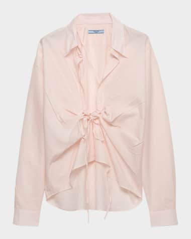 Prada Lace Gathered Cotton Collared Shirt