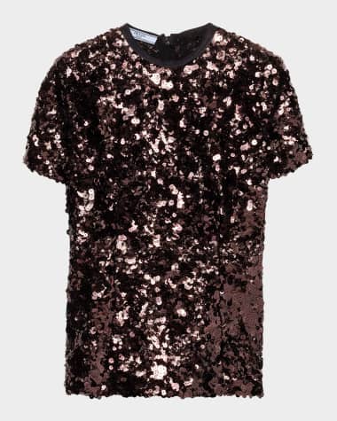Prada Sequin Embroidered Short-Sleeve Top