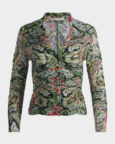 Alice + Olivia Portia Paisley Ruched Mesh Top