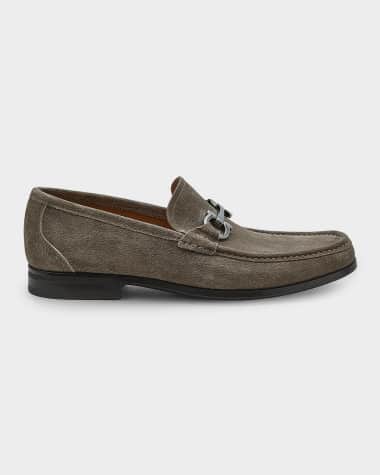 mens grey dress loafers Zelli Tippa Suede / Calfskin Penny Loafers Grey (16-672-GRY)