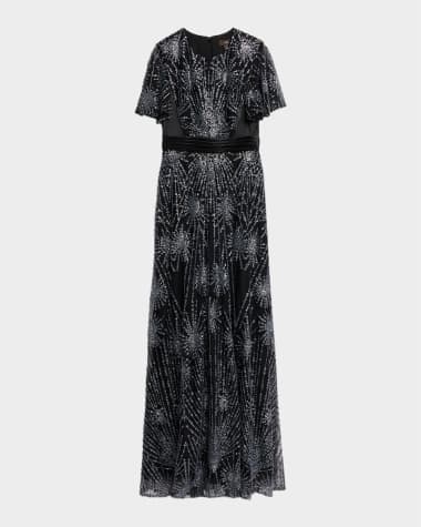 black formal dress with short sleeves Black Short Evening Dress, Cocktail Party Dress, Beaded Evening Dress, –  Simplepromdress