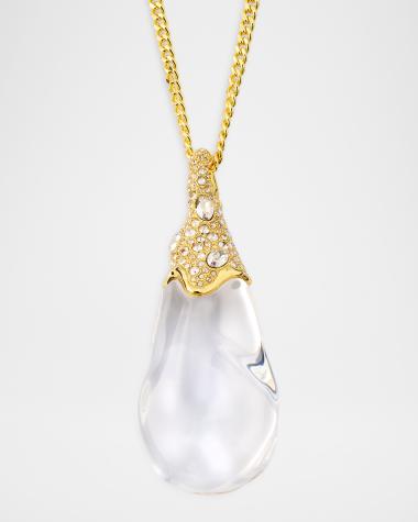 Collana in cuoio placcata oro 18k con cristallo verde | Italia