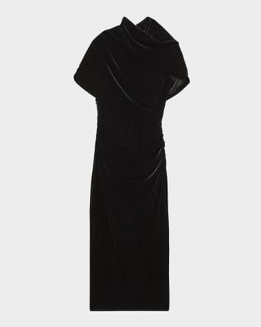petite black party dresses Black Velvet Sequin V Neck Midi Dress  AX Paris