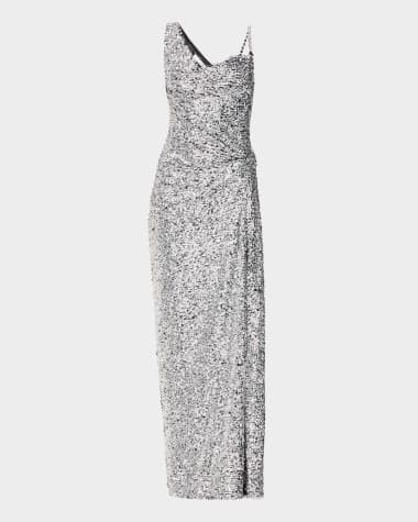 sachin and babi light blue dress Dolce & Gabbana Long Pleated Dress with Micro-sequin Embellishment