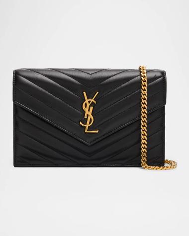 Small YSL Wallet on Chain in Grain Leather