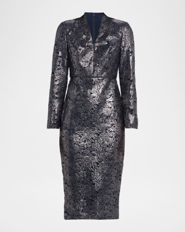 chinese dress ladies Long Sleeve Sequin Belted Midi Dress by Badgley Mischka