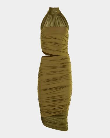 midi dress mother of the bride Veloria Dark Green Chiffon Lace with Illusion Neckline 5XL sizes Size:5XB spring midi dress Modest Citrus Alba Dress