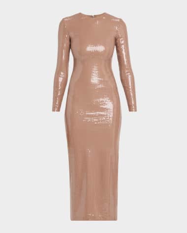 slim fit dress slacks Black Long Sleeve Midi Dress with Gold Sequin Floral Embellishments –  Amanda Jean NYC main image 0