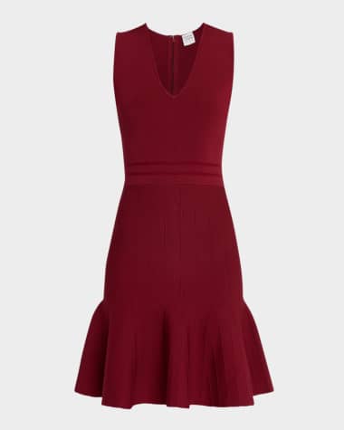 neiman marcus burgundy dress NICHOLAS Cory Sleeveless Pleated Corset Midi Dress