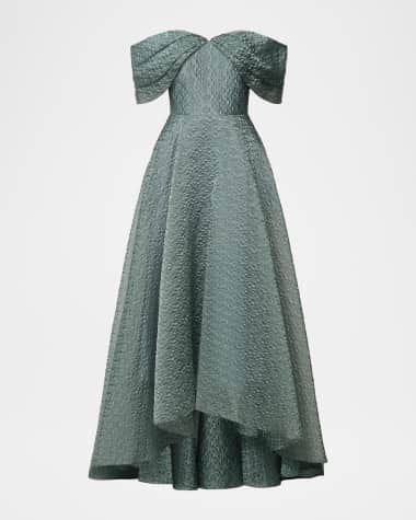 slim fit dress slacks Theia Karen Organza V Neck Gown In Aquatic Blooms main image 0