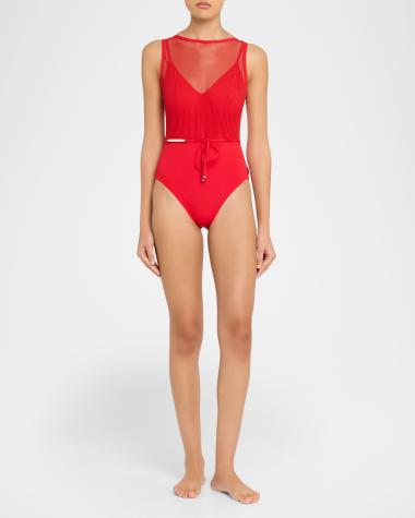V-Neck Hardware One-Piece Swimsuit