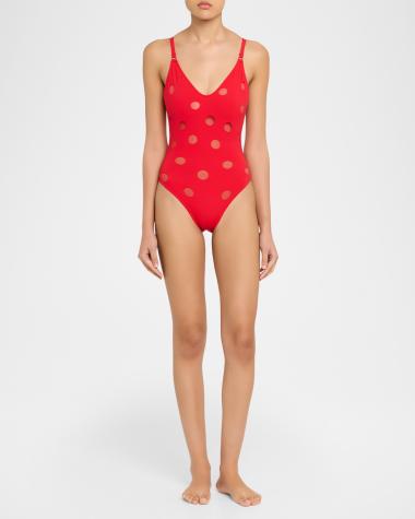 V-Neck Hardware One-Piece Swimsuit