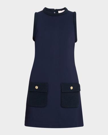 neiman marcus navy blue dress Edwina Embroidered Midi Dress