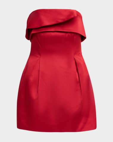 strapless open back dress SHE IS THE MOMENT MINI DRESS WITH TRAIN IN RED – AKIRA main image 1