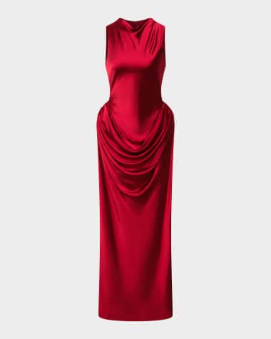fitted lace wedding dress Serene Hill Luxury Designer Red Mermaid Evening Dress With Puff Sleeve –  SERENE HILL main image 0