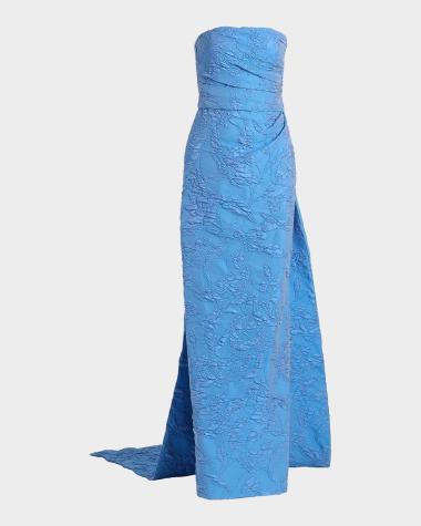 chinese dress ladies ML Monique Lhuillier Floral Satin Strapless Dress