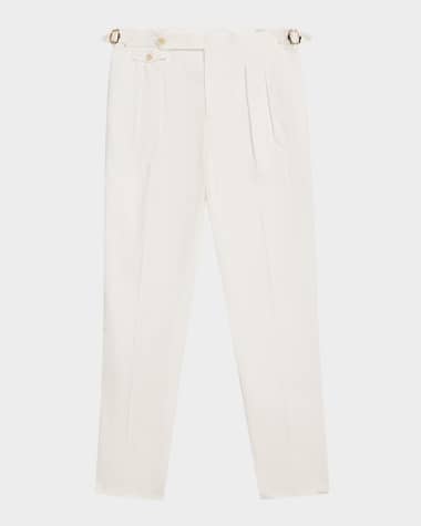 white male dress pants White Wide Leg Dress Pants Pleated Baggy Dress Trousers Unhemmed Unfin —  MensUSA main image 0