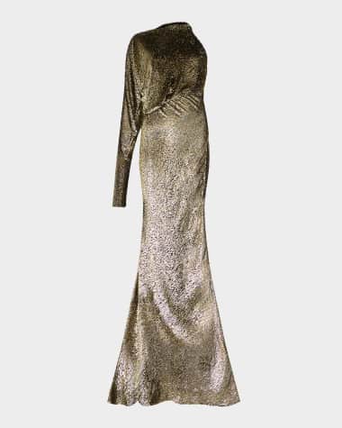 green emerald velvet dress Mew Mews Aadya Long Sleeve Bow Sequin Maxi Dress