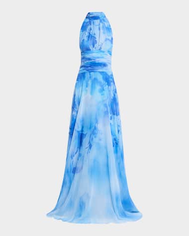 white christmas dresses KJP Women's Blue Hydrangea Ruffle Dress – Kiel James Patrick main image 1