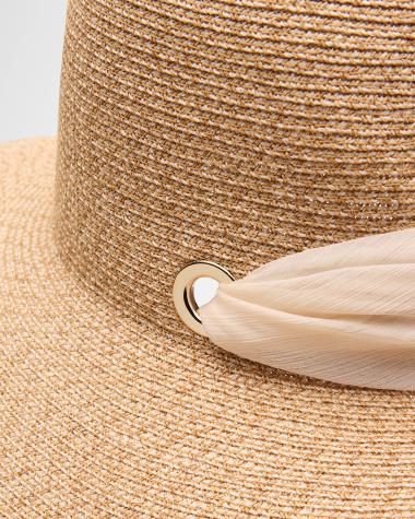 ❤️ EUGENIA KIM ❤️ COLLECTION EXTREMELY RARE LUXURY ELEGANT WOOD FEDORA ( NWOT ) Eugenia Kim Lilian Chiffon Ruched Band Straw Sunhat-Camel  main image 3