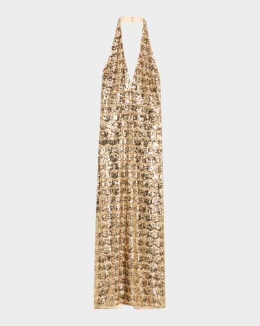 slim fit dress slacks Harlow Black & Gold Sequin Gown