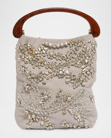 Small Floral Crystal Resin Top-Handle Bag