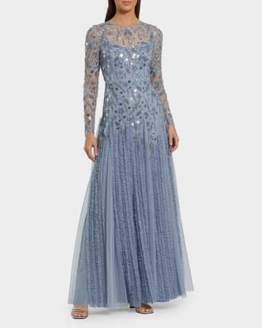 Blue Long Sleeve Designer Evening Gowns for Women | Neiman Marcus